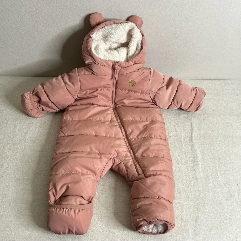 Bundle Snozu H&M Infant Baby Blue and Pink Snowsuit‎ hooded Fleece Lining 3/6 M
